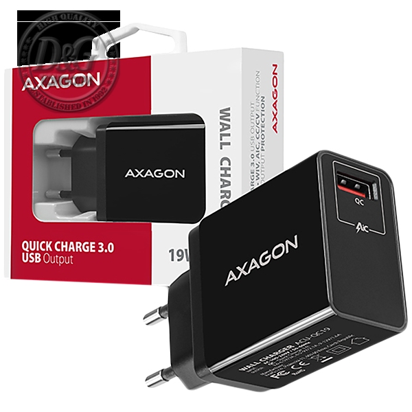 AXAGON ACU-QC19 wall charger 1x QC3.0/AFC/FCP/SMART, 19W, black