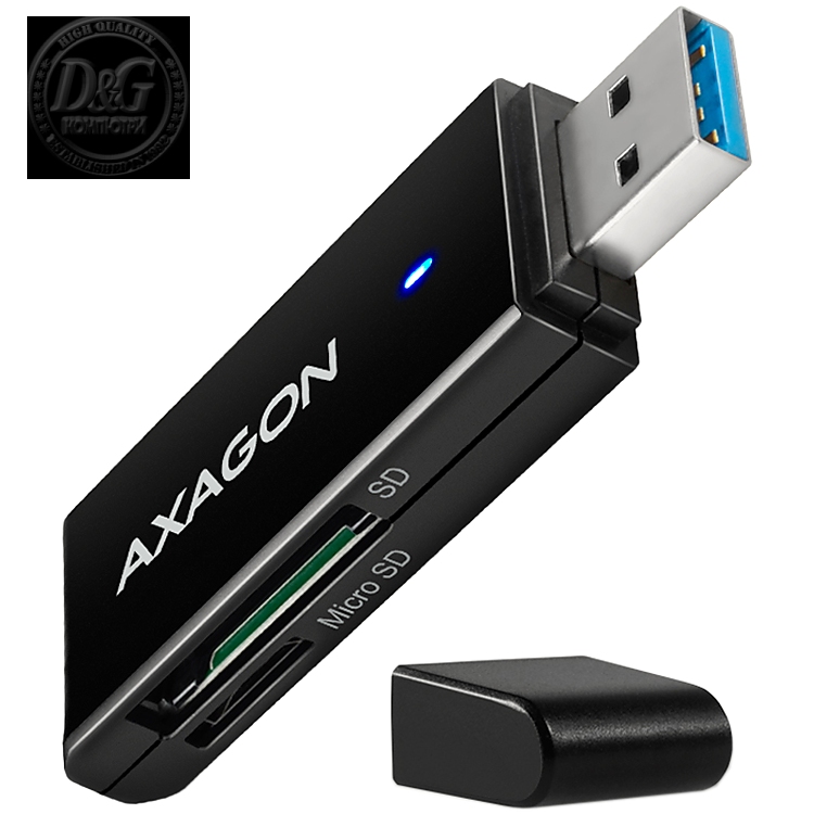 Axagon Slim super-speed USB 3.2 Gen 1 card reader with a direct USB-A connector.