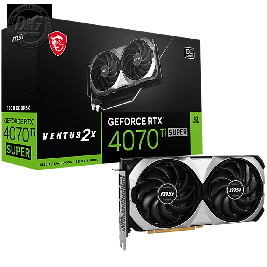 MSI Video Card Nvidia GeForce RTX 4070 TI SUPER 16G VENTUS 2X OC, 16GB GDDR6X, 256bit, Boost: 2640 MHz, 21Gbps, 8448 CUDA Cores, 3x DP 1.4a, HDMI 2.1a, RAY TRACING, Dual Fan, 1x16pin, 700W Recommended PSU, 3Y