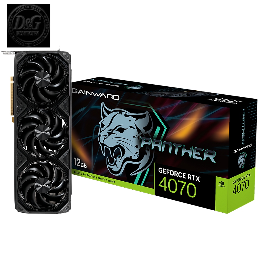 Gainward GeForce RTX 4070 Panther 12GB GDDR6X, 192 bit, 1x HDMI 2.1, 3x DP 1.4a, 3 Fan, 1x 8-pin power connector, recommended PSU 750W, NED4070019K9-1047Z