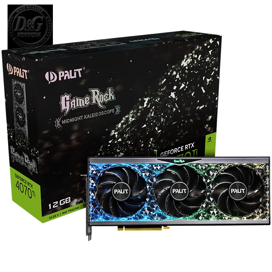 Palit RTX 4070Ti GameRock, 12GB, 192bit GDDR6X, 2310 MHz/ 2610 MHz, PCI-E 4.0, 1x HDMI 2.1, 3x DP1.4a, 1x 16pin power connector, recommended pwr 750W,  NED407T019K9-1045G