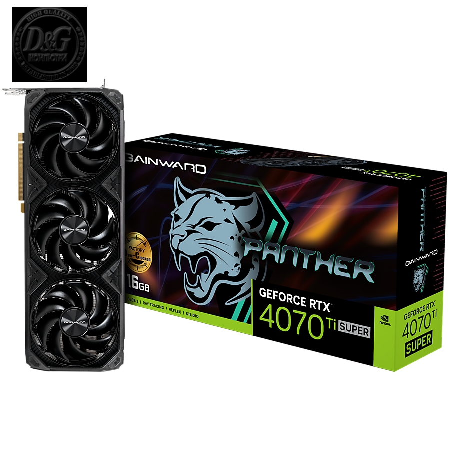 Gainward GeForce RTX 4070Ti SUPER Panther OC, 16GB 256 bit, 1x HDMI 2.1, 3x DP 1.4a, 3 Fan, 1x 16-pin power connector, recommended PSU 750W, NED47TSS19T2-1043Z