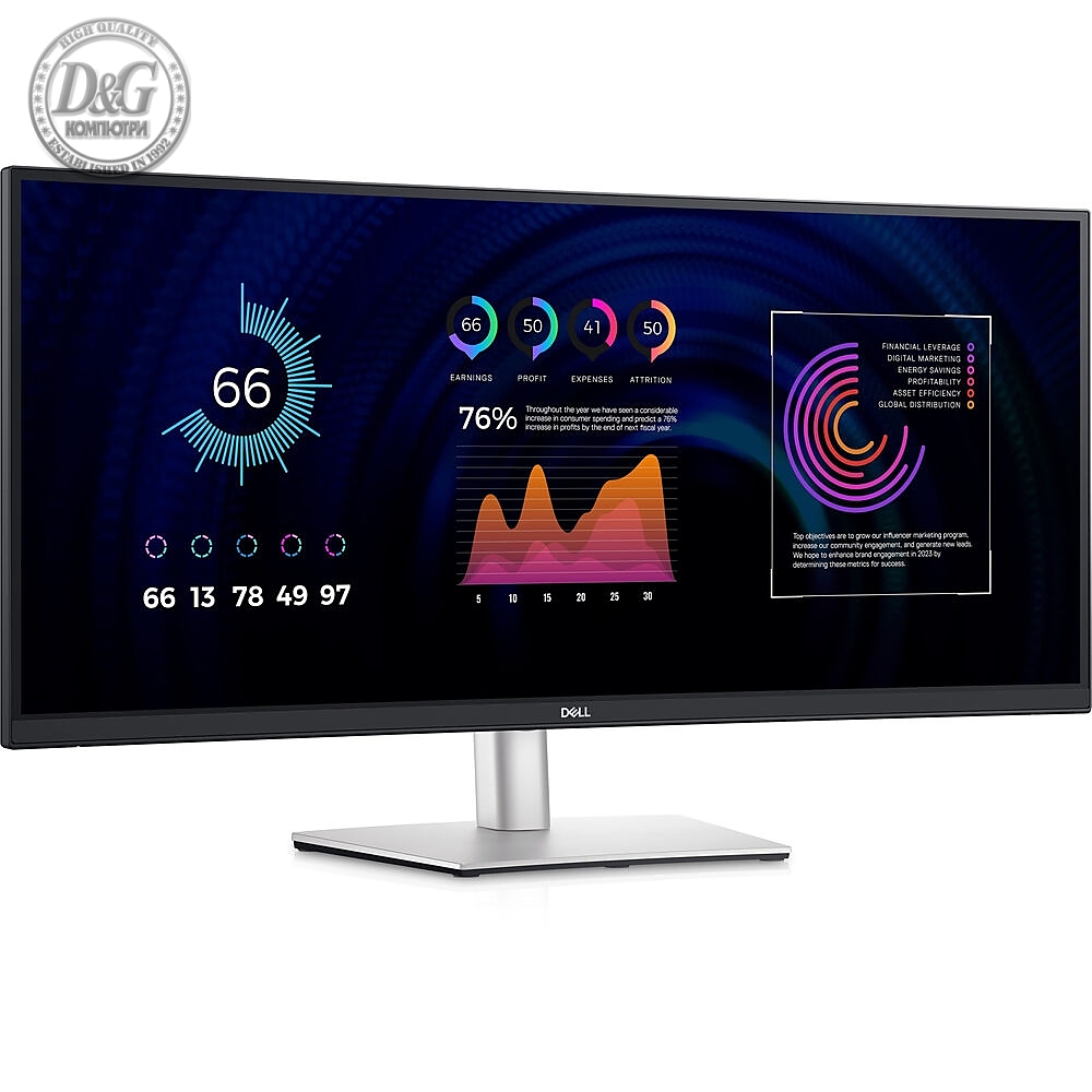 Dell P3424WE, 34" Curved, WQHD AG, IPS, 21:9, 5ms, 1000:1, 300 cd/m2, (3440x1440 ), 99% sRGB, HDMI, DP, USB-C PD of up to 90W, USB 3.2 hub, KVM ports, RJ45, ComfortView Plus, Height Adjustable, Swivel, Tilt, Black