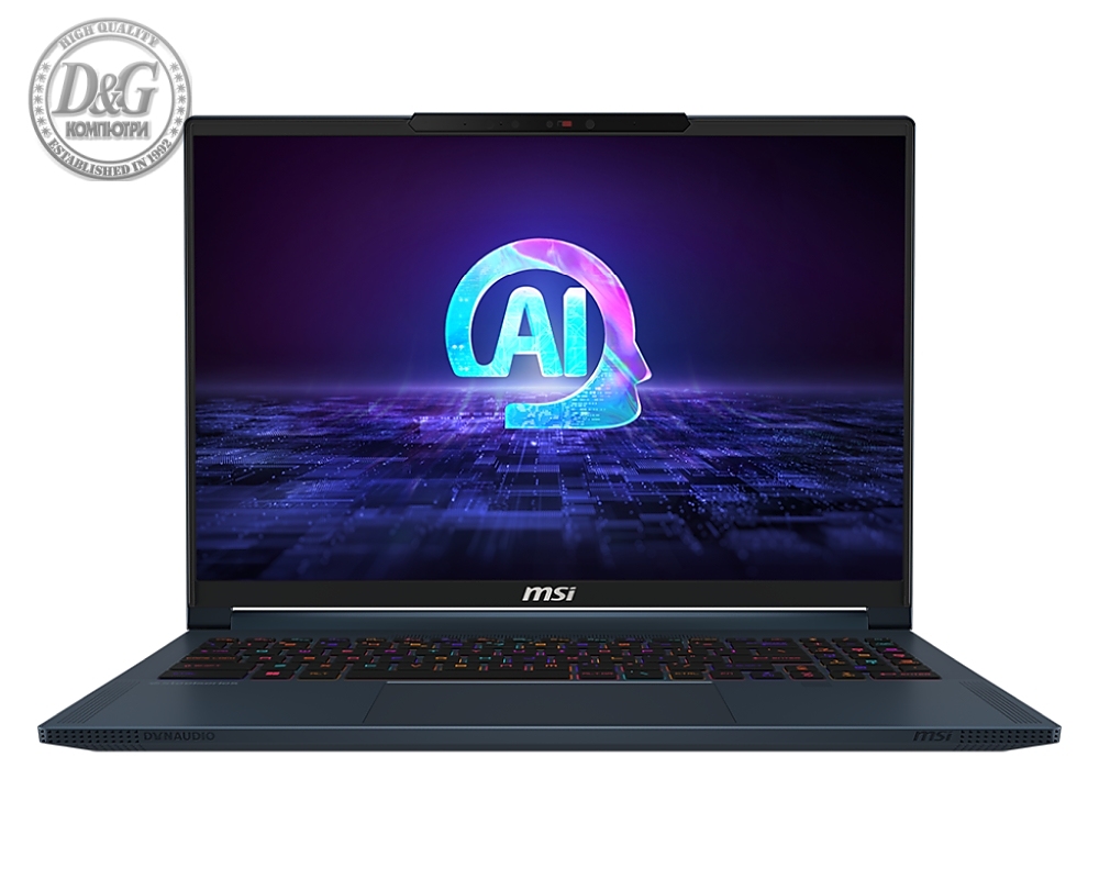 MSI Stealth 16 AI Studio A1VGG, Intel Core Ultra 9 185H (16C/22T, 24 MB, Max Turbo 5.1 GHz), 16" 16:10 QHD+(2560x1600), 240Hz, 100% DCI-P3 IPS, RTX 4070 8GB GDDR6 (Up to 1980MHz), 32GB DDR5 (2x16), 2TB NVMe Gen4x4 SSD, Per-Key RGB KBD, Star Blue, 1.99 kg