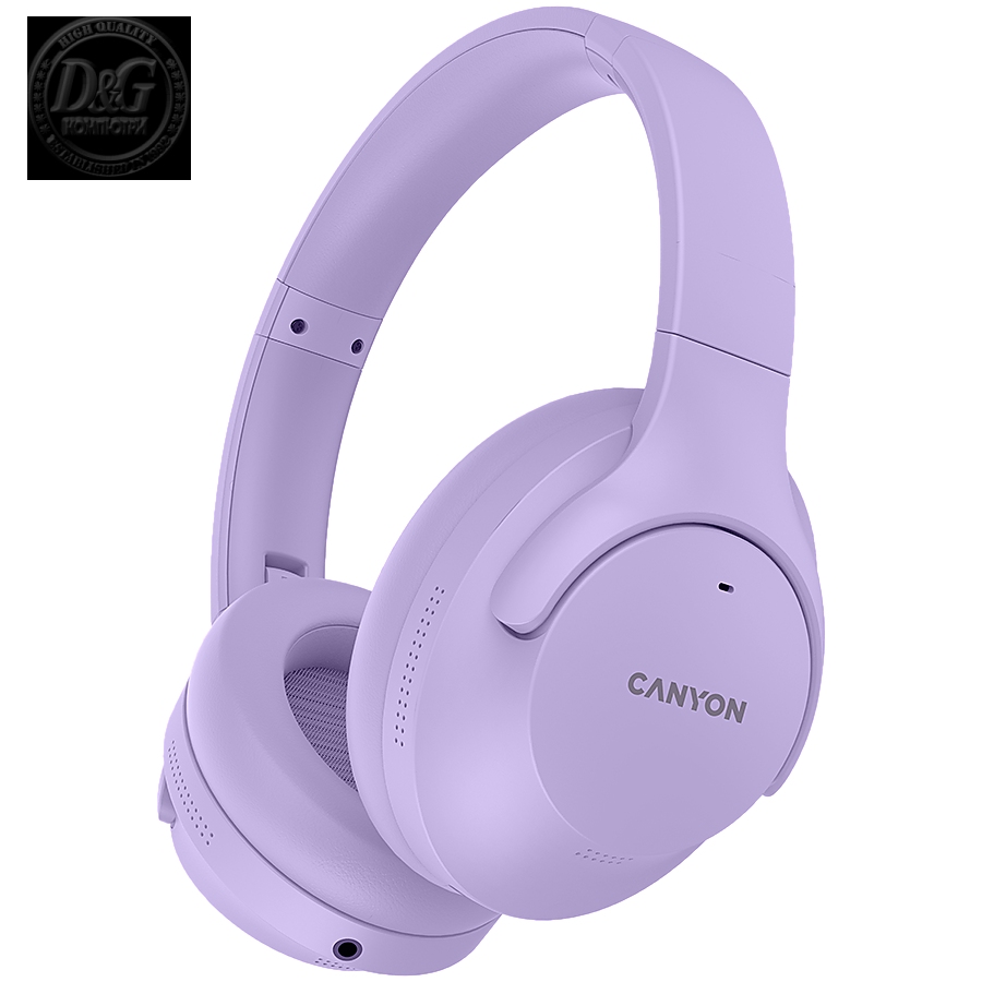 CANYON OnRiff 10, Canyon Bluetooth headset,with microphone,with Active Noise Cancellation function, BT V5.3 AC7006, battery 300mAh, Type-C charging plug, PU material, size:175*200*84mm, charging cable 80cm and audio cable 150cm, Purple, weight:253g