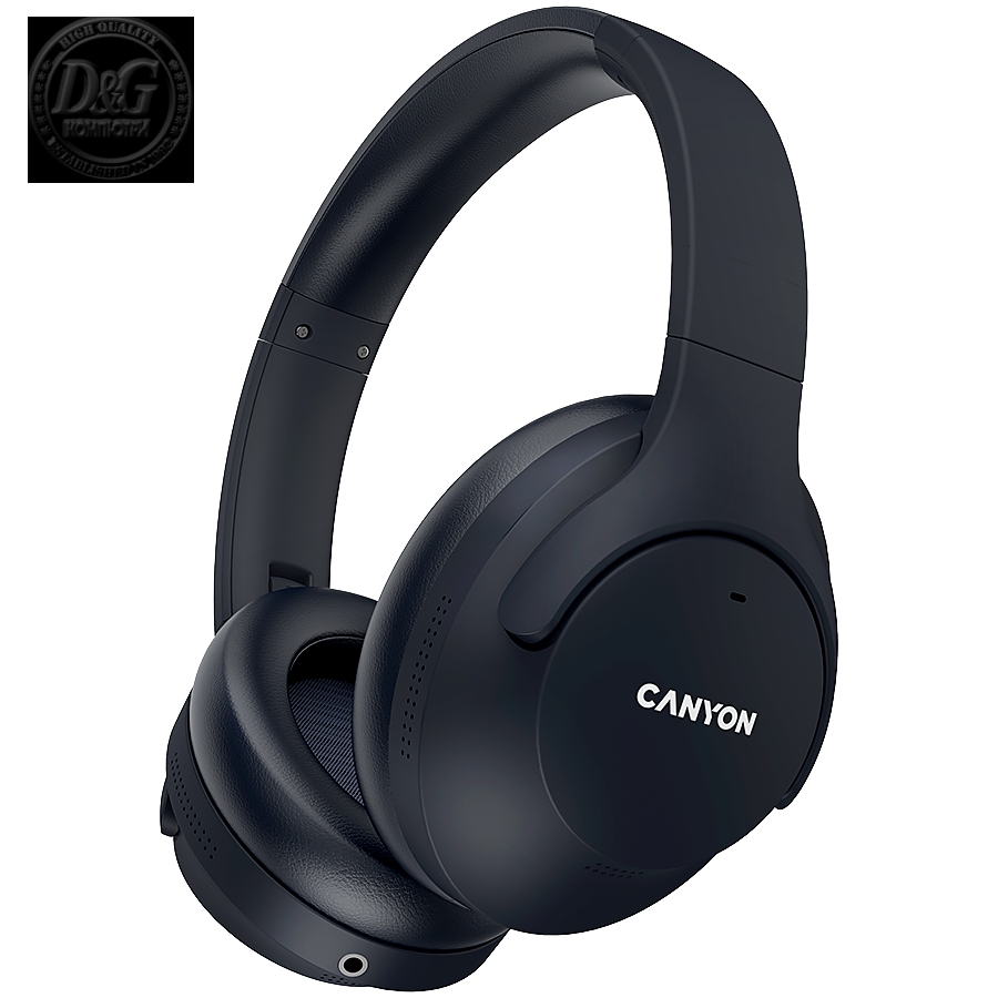 CANYON OnRiff 10, Canyon Bluetooth headset,with microphone,with Active Noise Cancellation function, BT V5.3 AC7006, battery 300mAh, Type-C charging plug, PU material, size:175*200*84mm, charging cable 80cm and audio cable 150cm, Black, weight:253g