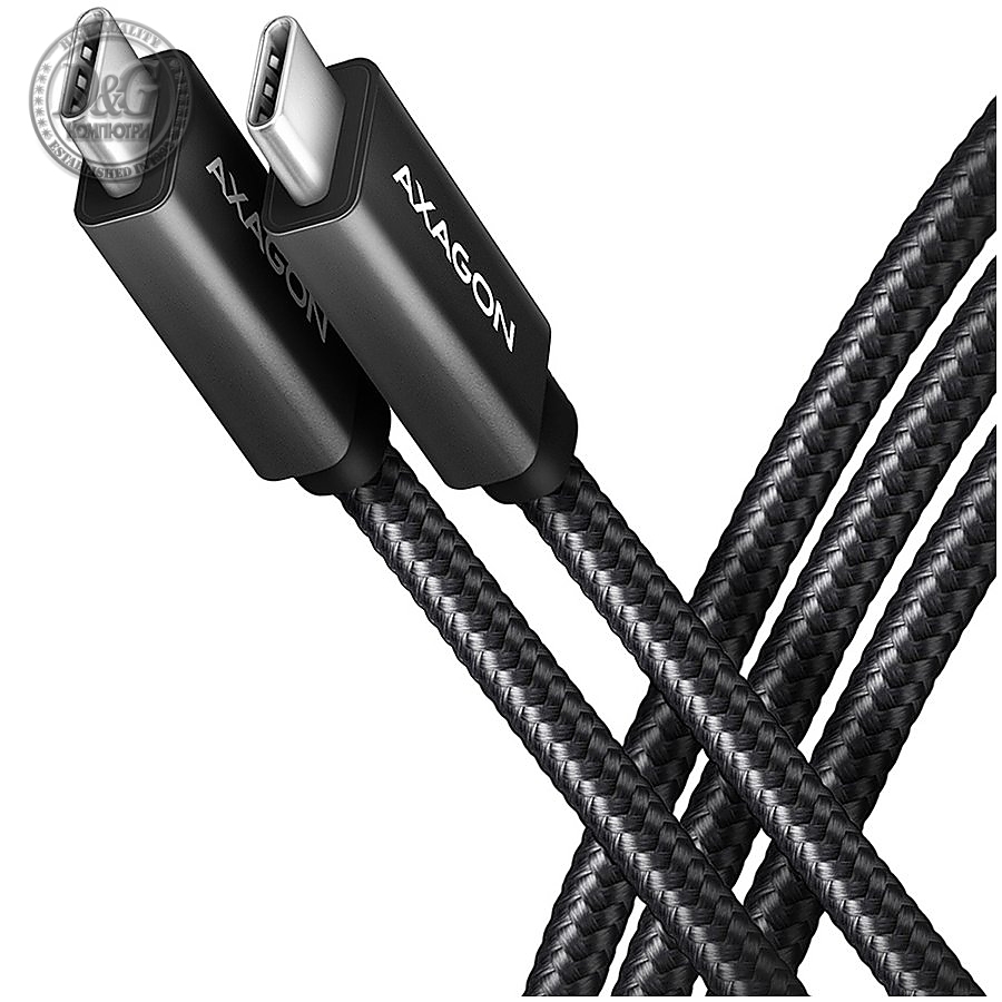 Axagon Data and charging USB 3.2 Gen 2 cable lengh 2 m. PD 100W, 5A, 4K HD video. Black braided.