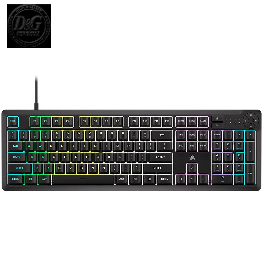 Corsair K55 CORE RGB Gaming Keyboard - Black, Fully customizable ten-zone RGB backlight, dedicated media control buttons, EAN:0840006666547