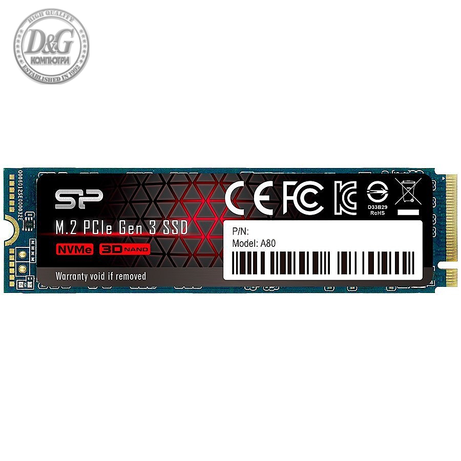 Silicon Power Ace - A80 1TB SSD PCIe Gen 3x4 PCIe Gen3 x 4 & NVMe 1.3, SLC cache + DRAM cache - Max 3400/3000 MB/s, EAN: 4713436123774