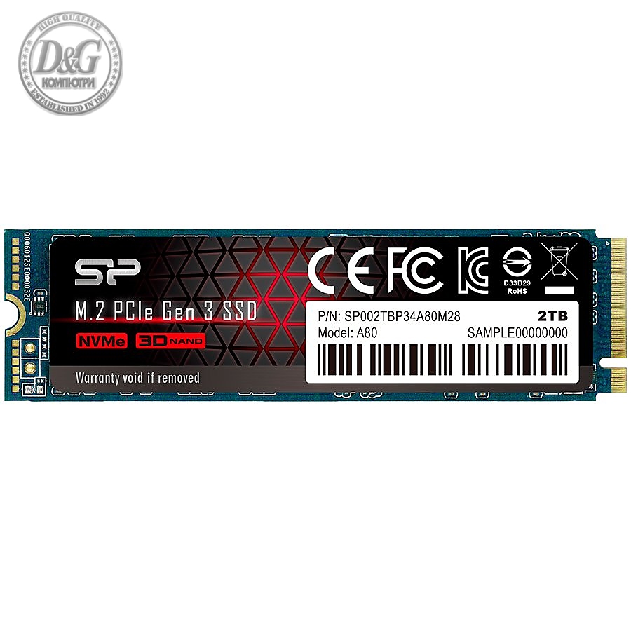 Silicon Power Ace - A80 2TB SSD PCIe Gen 3x4 PCIe Gen3 x 4 & NVMe 1.3, SLC cache + DRAM cache - Max 3400/3000 MB/s, EAN: 4713436127147