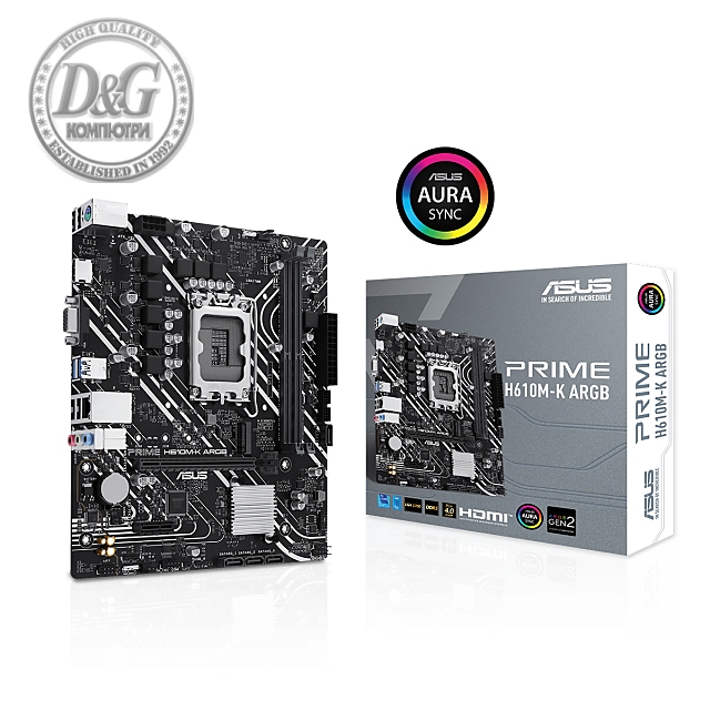 Дънна платка ASUS PRIME H610M-K ARGB D5, LGA 1700 mATX, 2x DDR5