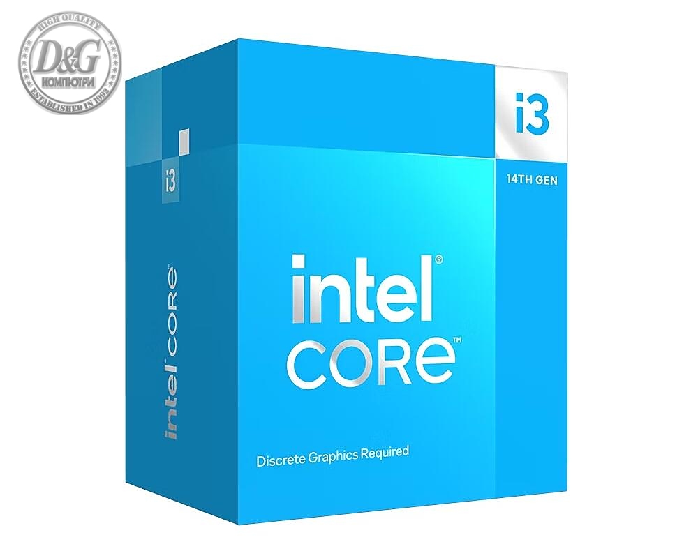 Процесор Intel Raptor Lake Core i3-14100F, 4 Cores, 8 Threads (3.5GHz Up to 4.7Ghz, 12MB, LGA1700), 60W, BOX