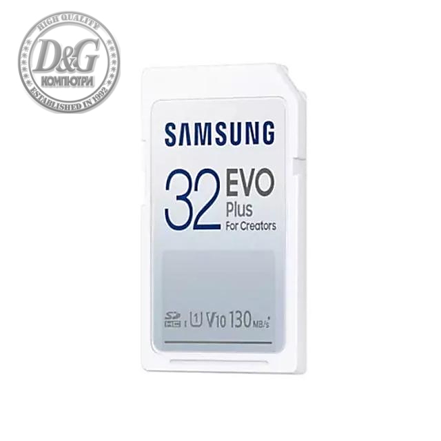 Карта памет Samsung EVO Plus, SD Card, 32GB, Бяла