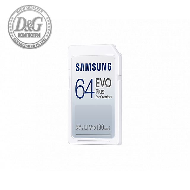 Карта памет Samsung EVO Plus, SD Card, 64GB, Бяла