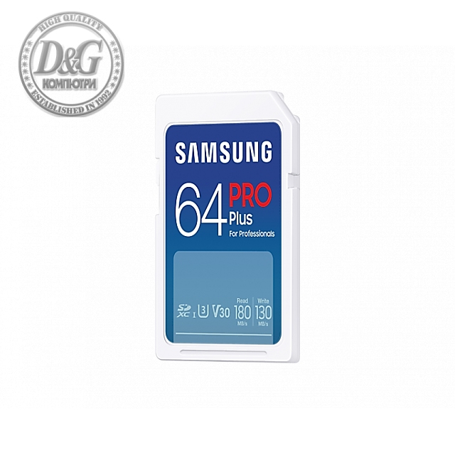 Карта памет Samsung PRO Plus, SD Card, 64GB, Бяла