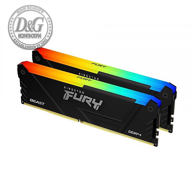 Памет Kingston FURY Beast Black RGB 64GB(2x32GB) DDR4 3600MHz CL18, KF436C18BB2AK2/64