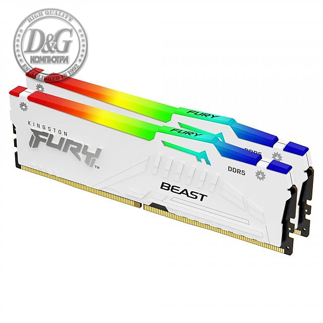 Памет Kingston FURY Beast White RGB 32GB(2x16GB) DDR5 5200MHz CL36 AMD EXPO, KF552C36BWEAK2-32