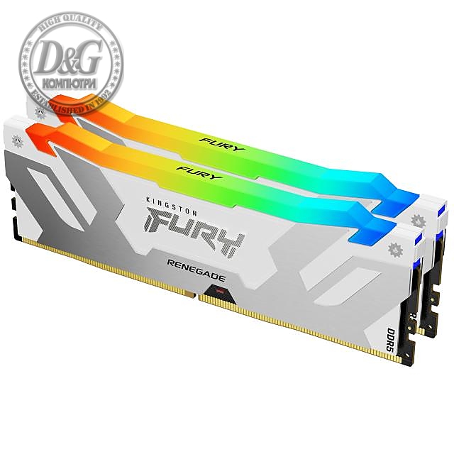 Памет Kingston Fury Renegade White RGB 32GB(2x16GB) DDR5 7200MHz CL38 KF572C38RWAK2-32, XMP