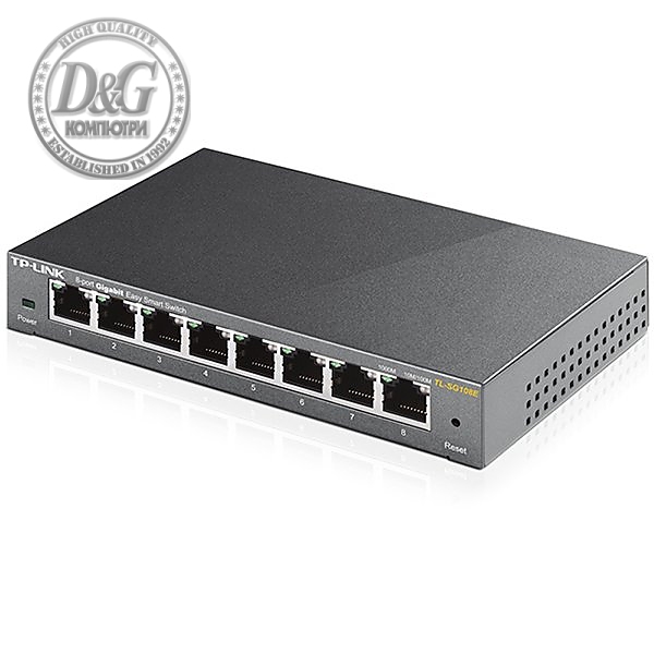 TP-Link TL-SG108E 8-Port Gigabit Easy Smart Switch, 8 x 10/100/1000Mbps RJ45 ports, MTU/Port/Tag-based VLAN, QoS, IGMP Snooping, Port Mirroring, Loop Prevention, Cable Diagnostics, Storm Control, metal casing, Green Technology