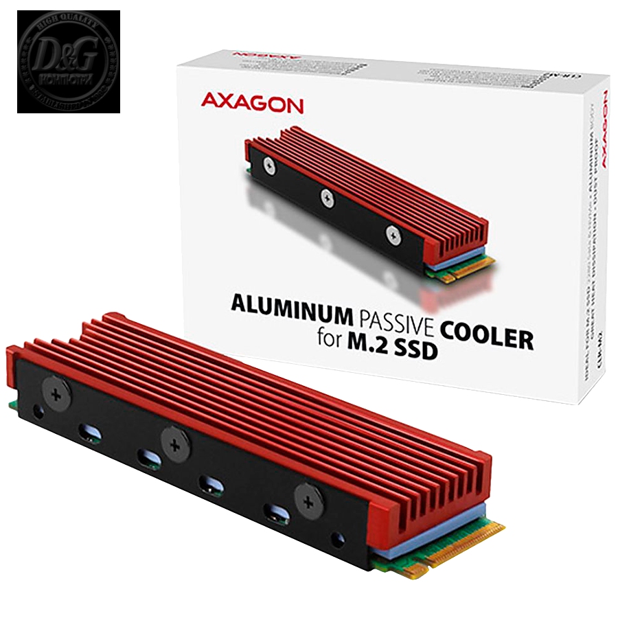 AXAGON CLR-M2 passive - M.2 SSD, 80mm SSD, ALU body, silicone thermal pads