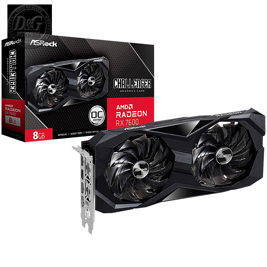 ASROCK Video Card AMD Radeon RX-7600 Challenger 8GB GDDR6 128bit, 2695 MHz / 18Gbps, 3x DP 2.1, 1x HDMI, 2 fan, 2 slot