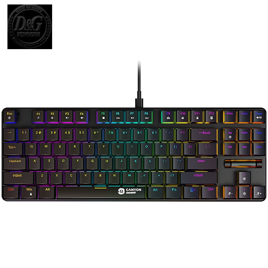 CANYON Cometstrike TKL GK-50, 87keys Mechanical keyboard, 50million times life, with VS11K30A solution, GTMX red switch, Rainbow backlight, 20 modes, 1.8m PVC cable, metal material + ABS, US layout, size: 354*126*26.6mm, weight:624g, black