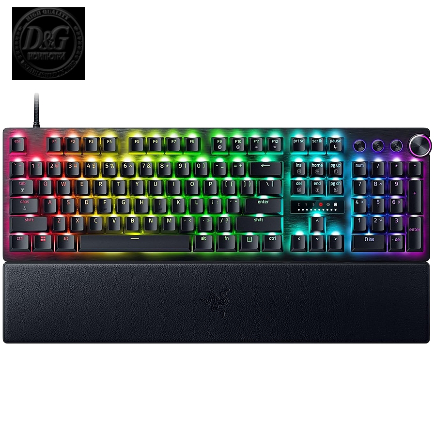 Huntsman V3 Pro - US Layout, Gaming Keyboard, Analog Optical Switch Gen-2, Razer Chroma RGB, Magnetic Firm Leatherette Wrist Rest, Multi-function Dial with 3 dedicated button, Detachable Type-C Cable, Doubleshot PBT Keycaps, 1000 Hz Polling Rate