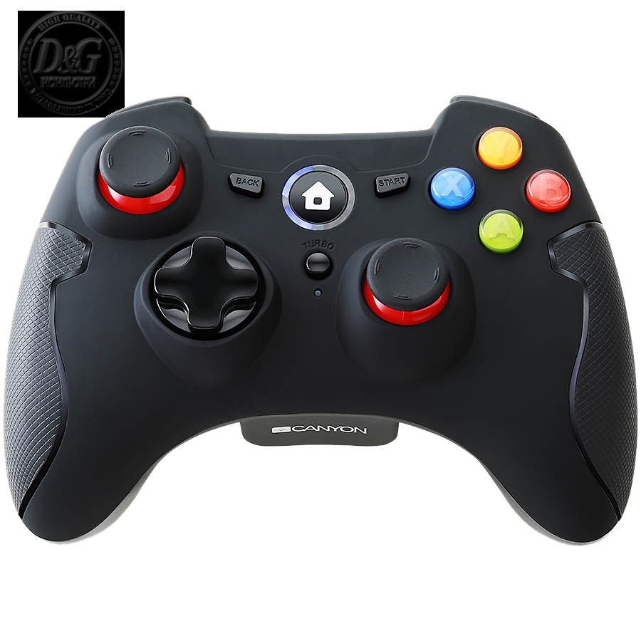 CANYON GP-W6, 2.4G Wireless Controller with Dual Motor, Rubber coating, 2PCS AA Alkaline battery ,support PC X-input mode/D-input mode, PS3, Android/nano size dongle,black