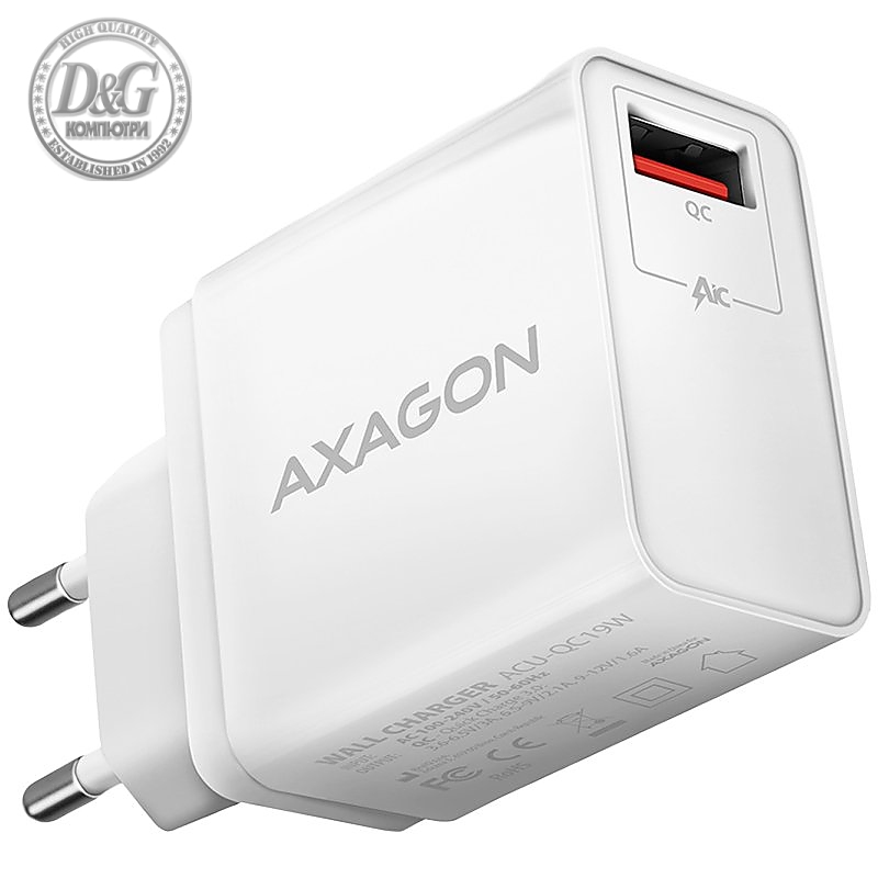 Axagon Wall charger <240V / 1x port QC3.0/AFC/FCP. 19W total power.