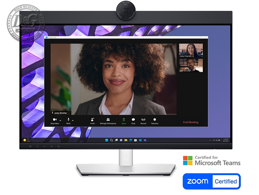 Dell P2424HEB, 23.8" Video Conferencing, FullHD (1920x1080) AG, IPS, 16:9, 5ms, 1000:1, 250 cd/m2,  99% sRGB, HDMI, DP, USB-C, USB 3.2 hub, RJ45, 1x 4MP RGB + IR 2K camera, 2x digital mic, 2x 5W speaker, Height Adj, Pivot, Swivel, Tilt, Black