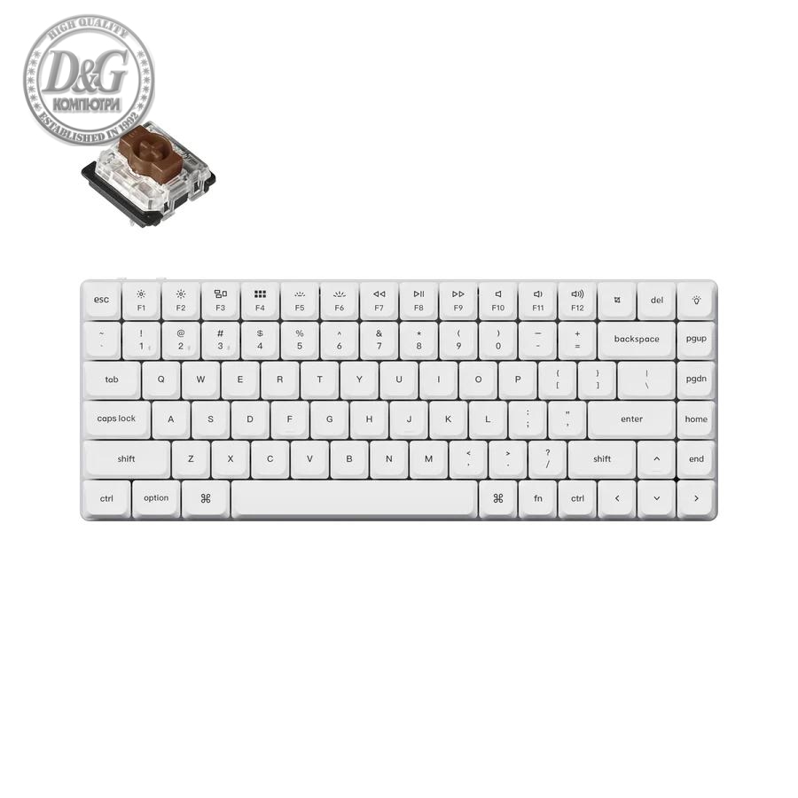 Геймърска механична клавиатура Keychron K3 Pro White QMK/VIA Hot-Swappable Gateron Low Profile Brown Switch, RGB Backlight