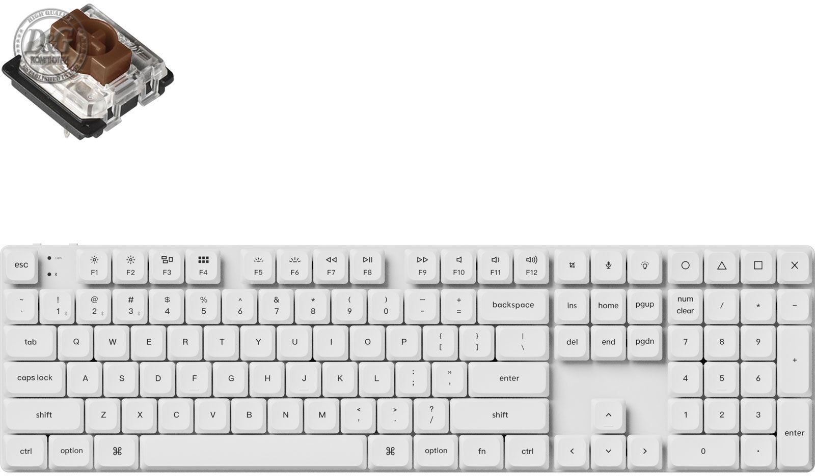 Геймърска механична клавиатура Keychron K5 Pro White QMK/VIA Full-Size Hot-Swappable Low-Profile Gateron Brown Switches RGB Backlight