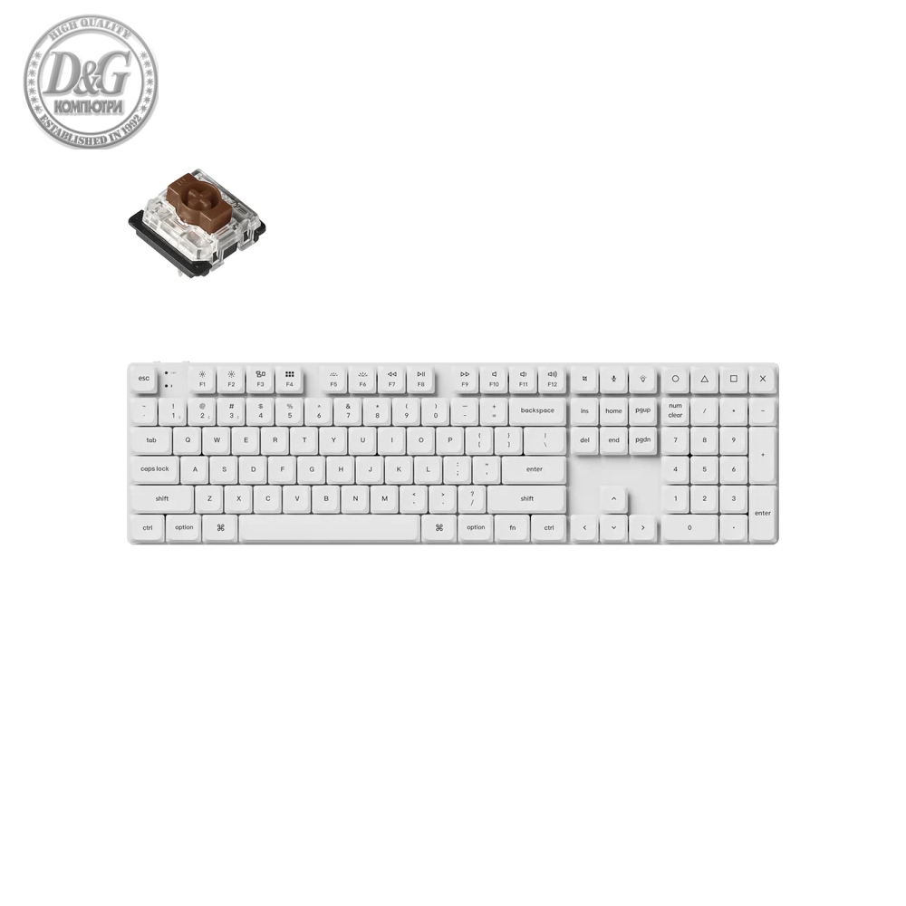 Геймърска механична клавиатура Keychron K5 Pro White QMK/VIA Full-Size Low-Profile Gateron Brown Switches RGB Backlight