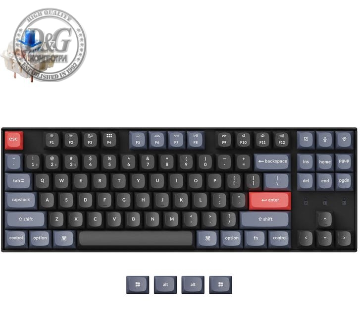 Геймърска механична клавиатура Keychron K8 Pro QMK/VIA TKL Gateron G Pro(Hot Swappable) Blue Switch RGB Backlight Plastic Frame