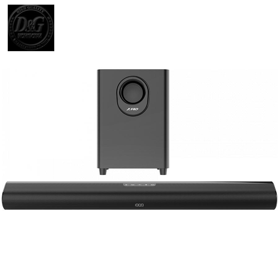 F&D HT-350 2.1 Wireless Soundbar with Subwoofer, 110W RMS (20Wx2+70W), Full-range speaker: 40x90mm + 6.5'' Subwoofer, BT 5.0/Optical/AUX/HDMI/USB/LED Display/Remote Control/Wooden/Black