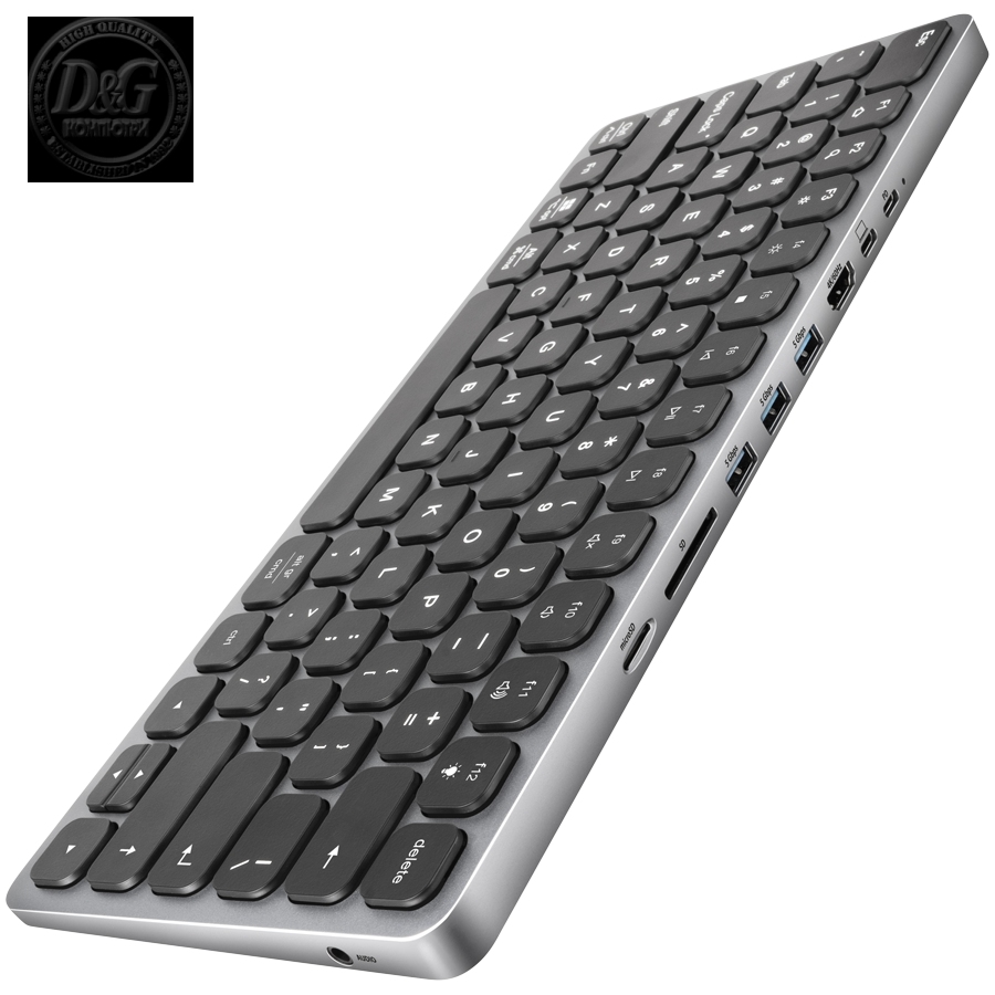 AXAGON HMC-KB keyboard USB-C 5Gbps with HUB, microSD/SD, 3x USB-A, HDMI 4K/60Hz, PD 100W, Audio, US layout