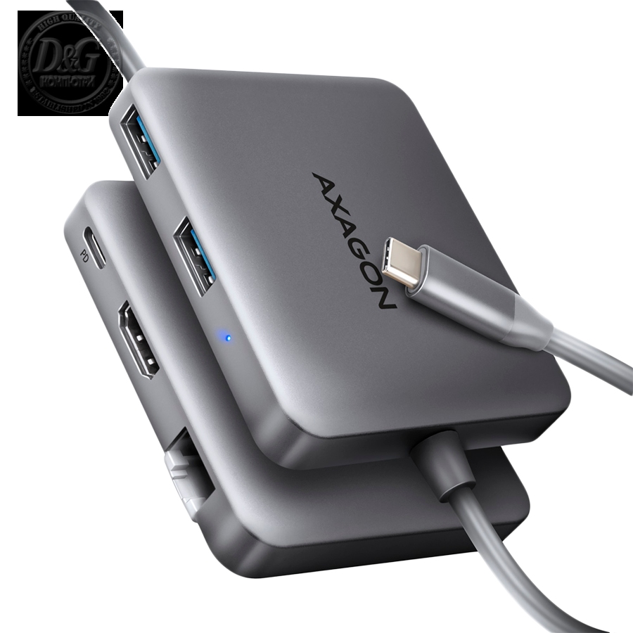 AXAGON HMC-5HL USB 5Gbps hub, 2x USB-A, HDMI 4k/60Hz, RJ-45, PD 100W, 20c