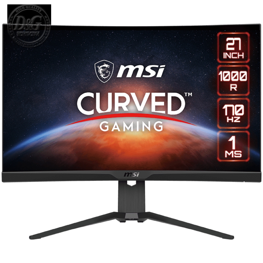 MSI G272CQP Curved Gaming Monitor, 27" 170Hz, 4K WQHD (2560x1440) 16:9, VA Anti-glare, 1000R curve, 1ms, 300nits, 3000:1, 178°/178°, Adaptive Sync, Adjustable Stand, 1x DP, 2x HDMI, 1xType-C, 3Y Warranty