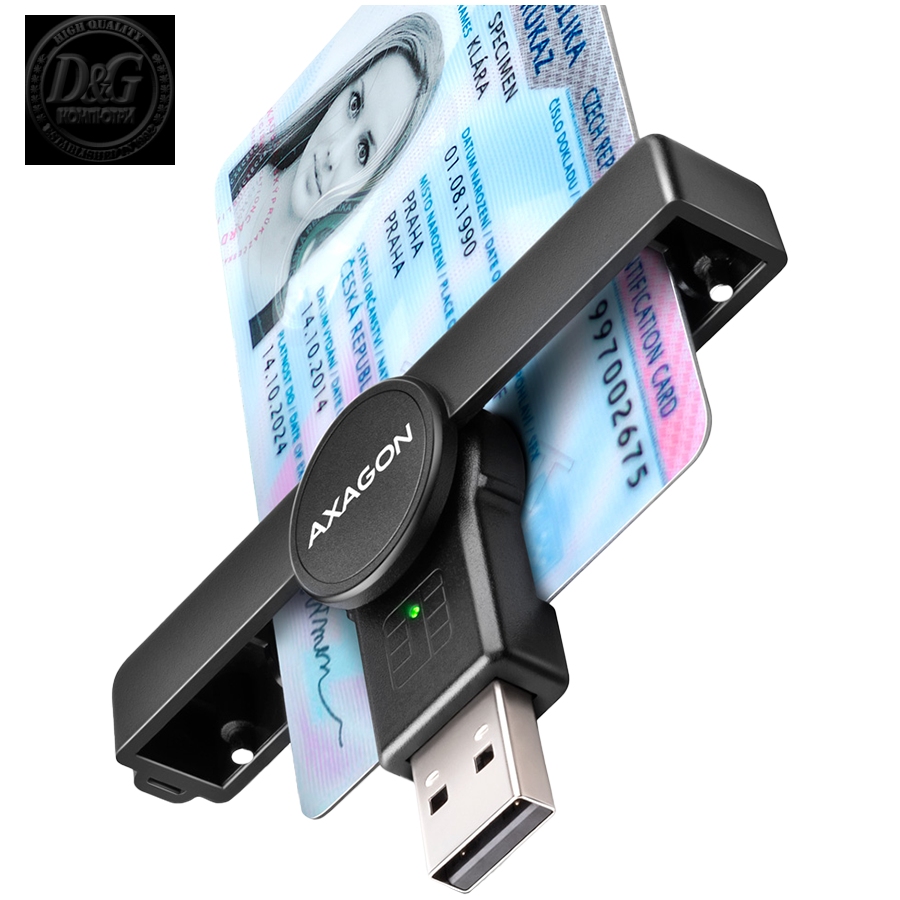 Axagon Foldable pocket USB-A contact Smart / ID card reader.