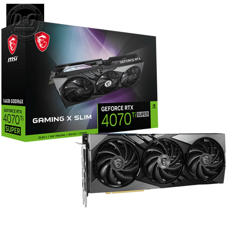 MSI Video Card Nvidia GeForce RTX 4070 Ti SUPER 16G GAMING SLIM, 16GB GDDR6X, 256-bit, 21 Gbps Effective Memory Clock, 2670 MHz Boost, 8448 CUDA Cores, 3x DisplayPort 1.4a, HDMI 2.1, RAY TRACING, Triple Fan, 700W Recommended PSU, 3Y