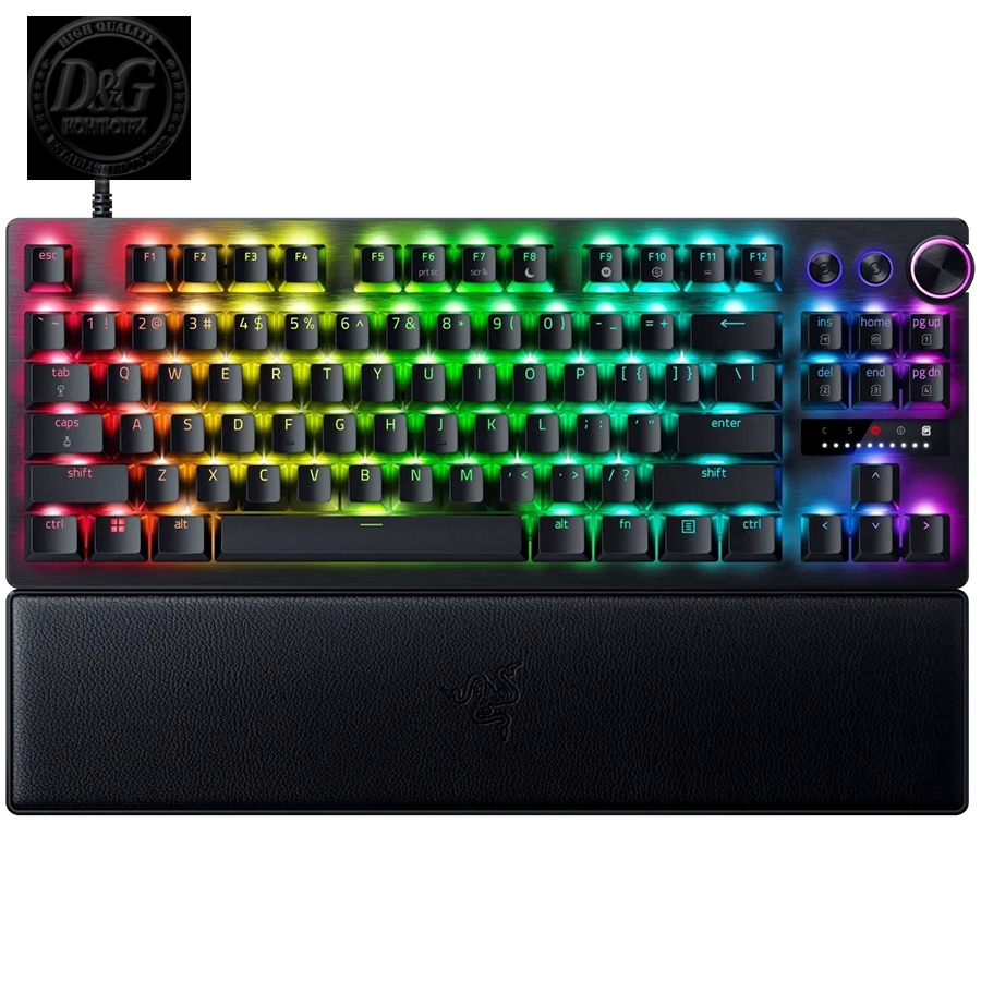 Razer Huntsman V3 Pro Tenkeyless, Gaming keyboard, Analog Optical Switch gen2, Razer Chroma RGB, Magnetic Firm Leatherette Wrist Rest, Multi-function Dial with 3 dedicated button, Detachable Type C Cable, 1000 Hz Polling Rate, Brushed Aluminum Alloy