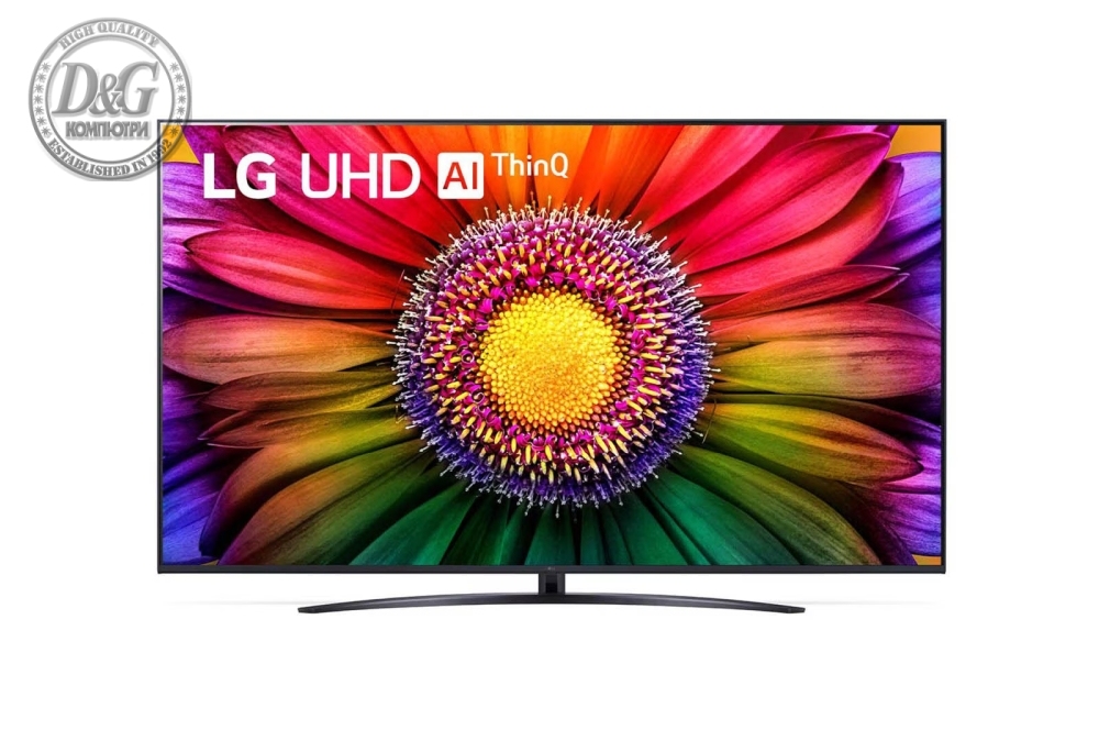 LG 75UR81003LJ, 75" 4K UltraHD TV 4K (3840 x 2160), DVB-T2/C/S2, webOS 23 Smart TV, ThinQ AI, a5 AI Processor 4K Gen6, WiFi, HDR10 pro, HLG, ALLM/HGiG, 4K Upscaling, AI Sound, Voice Controll, AirPlay, Quick Card, HDMI eARC, CI, LAN, USB, Bluetooth, Stand