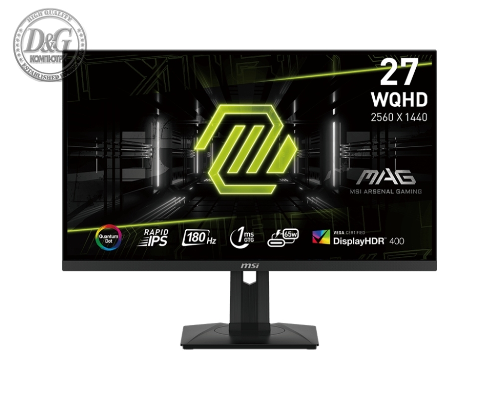 MSI MAG 274QRF QD E2, 27", Rapid IPS, 1ms, 180Hz, Flat, WQHD 2560x1440, Quantum Dot technology, DisplayHDR 400, Mystic Light, Gaming Intelligence App, 1x DP(1.4a), 2x HDMI (2.0b), 1x Type-C (DP alt.) wPD 65W charging, Heigh Adj. 130mm, Tilt, Vesa 75