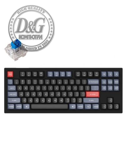 Геймърска Механична клавиатура Keychron V3 QMK TKL Carbon Black, Keychron K Pro Blue Switch, RGB Backlight