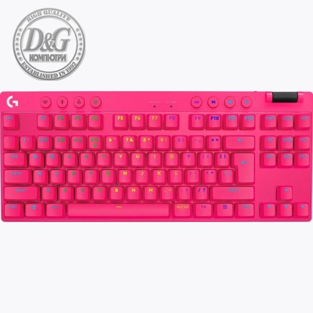 Геймърска механична клавиатура Logitech G Pro X TKL Lightspeed Tactile Switch, Magenta