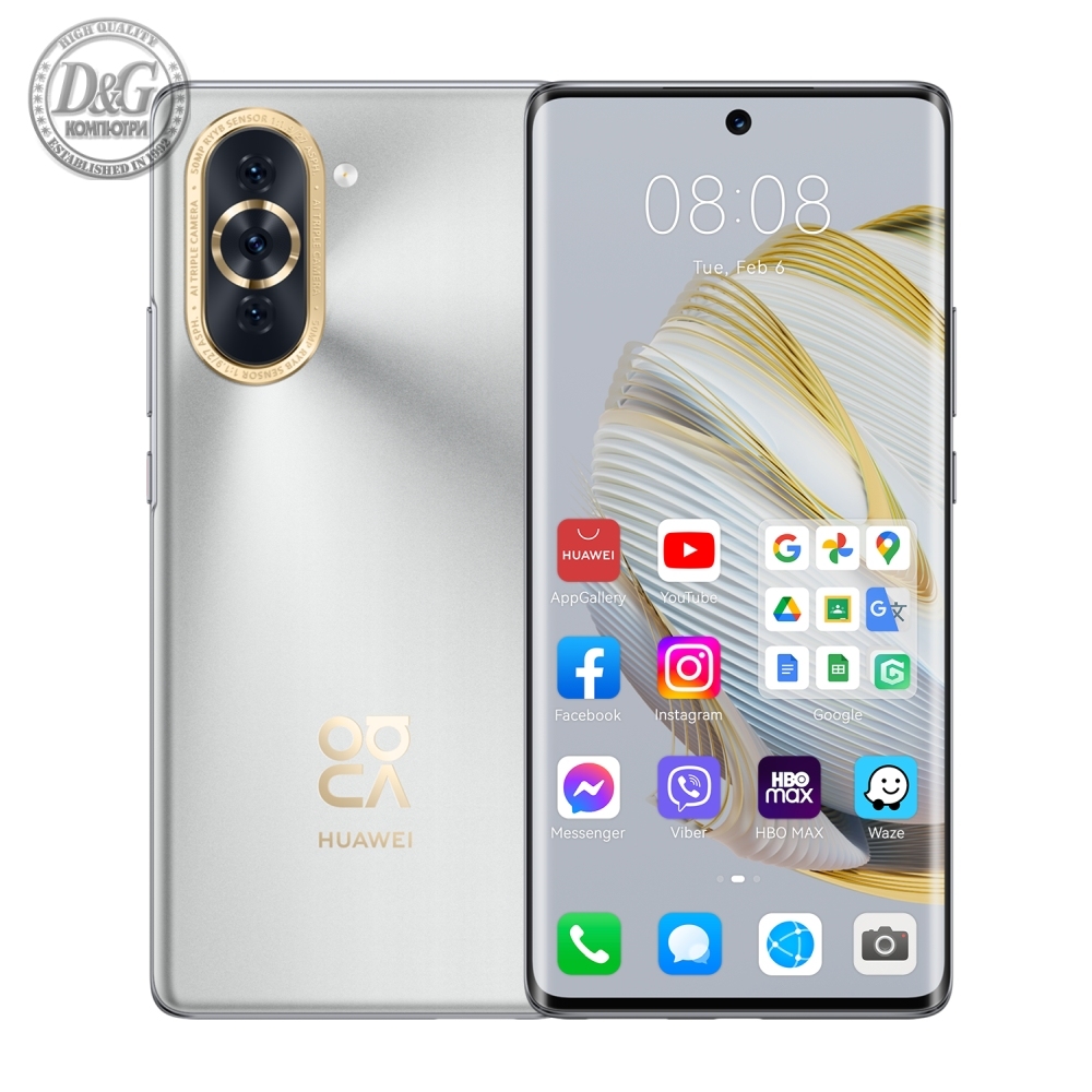 Huawei Nova 10 Starry Silvery, NCO-LX1, 6.67", 2400x1080,  Qualcomm Snapdragon 778G 4G, 8GB+128GB, CAM 50+8+2MP/60MP Fron Camera, 4000mAh, FPT, BT5.2, USB Type-C 2.0,  HMS, EMUI 12