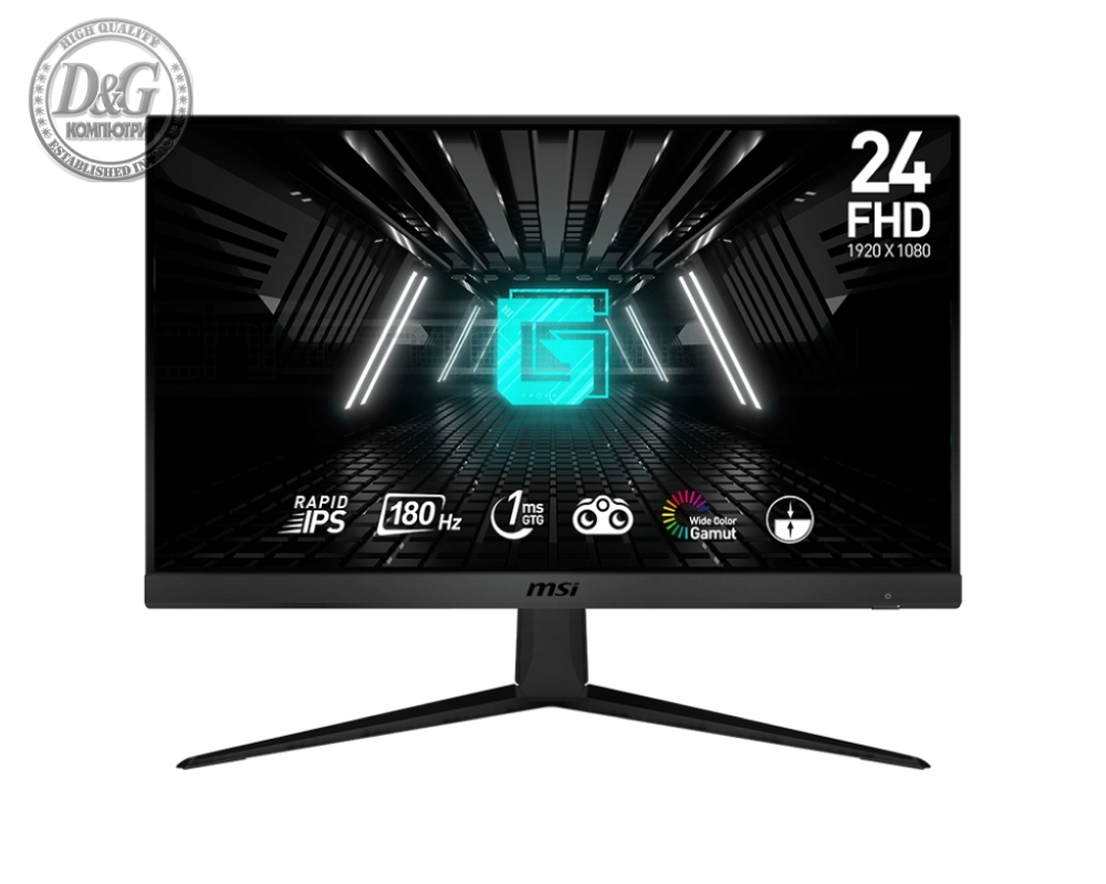 MSI G2412F, 23.8", Rapid IPS, 1ms, 180Hz, AG, FHD 1920x1080, Flat, 16:9, Adaptive-sync, NIGHT VISION, Anti-Flicker, LESS BLUE LIGHT, Frameless, 300nits, 1000:1 , 2x HDMI (2.0b), 1x DP (1.2a), Tilt, VESA, 36M