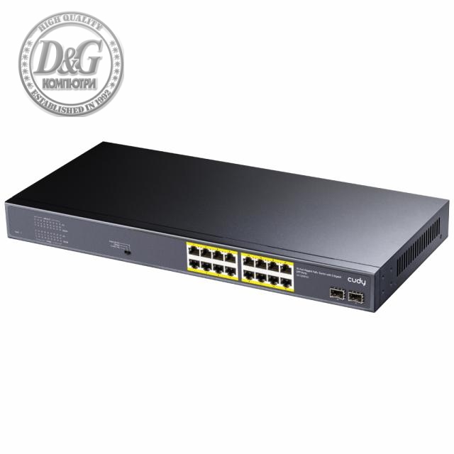 Суич Cudy GS1020PS2, 16 x Gigabit PoE, 2 x Gigabit SFP