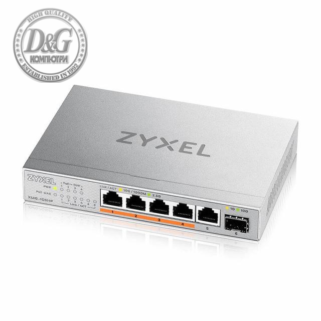 Суич ZyXEL XMG-105  5 портов 2,5Gb + 1xSFP+, 4 порта 70W PoE++, неуправляем