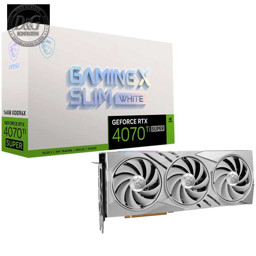 MSI Video Card Nvidia GeForce RTX 4070 Ti SUPER 16G GAMING SLIM WHITE, 16GB GDDR6X, 256-bit, 21 Gbps Effective Memory Clock, 2670 MHz Boost, 8448 CUDA Cores, 3x DisplayPort 1.4a, HDMI 2.1, RAY TRACING, Triple Fan, 700W Recommended PSU, 3Y